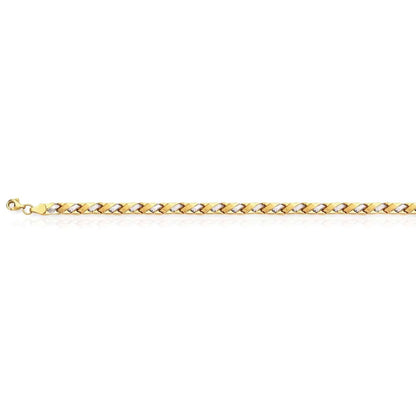 14K Gold Two-Tone Yellow White  5mm Satin Woven Stampato Bracelet 7.25"