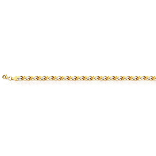 14K Gold Two-Tone Yellow White  5mm Satin Woven Stampato Bracelet 7.25"