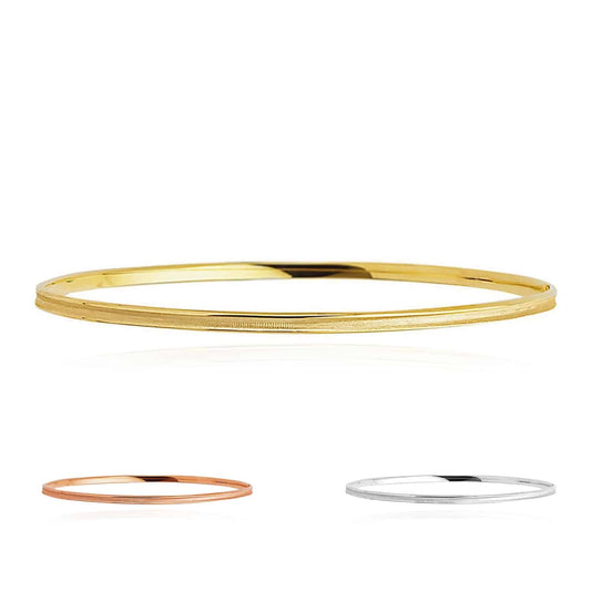 14K Gold Yellow White Rose 3.2mm Concave Bangle Bracelet 8"