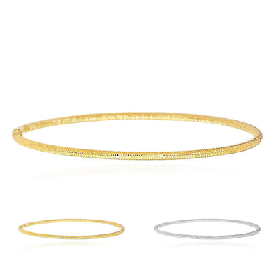 14K Yellow White Gold 3mm Textured Bangle Bracelet (Hollow) 8" - WJD Exclusives