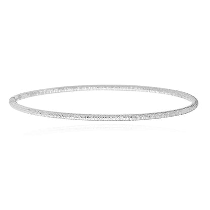 14K Yellow Gold White 3mm Textured Bangle Bracelet 8"