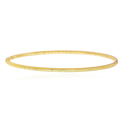 14K Yellow Gold White 3mm Textured Bangle Bracelet 8"