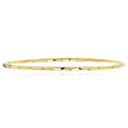 14K Yellow Gold 2.5mm Twisted Tube Bangle Bracelet 8"
