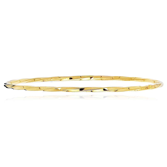 14K Gold Yellow 2.5mm Twisted Tube Bangle Bracelet 8"