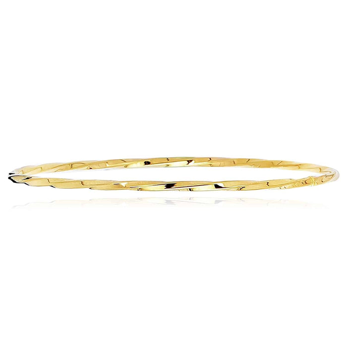 14K Yellow Gold 2.5mm Twisted Tube Bangle Bracelet (Hollow) 8" - WJD Exclusives