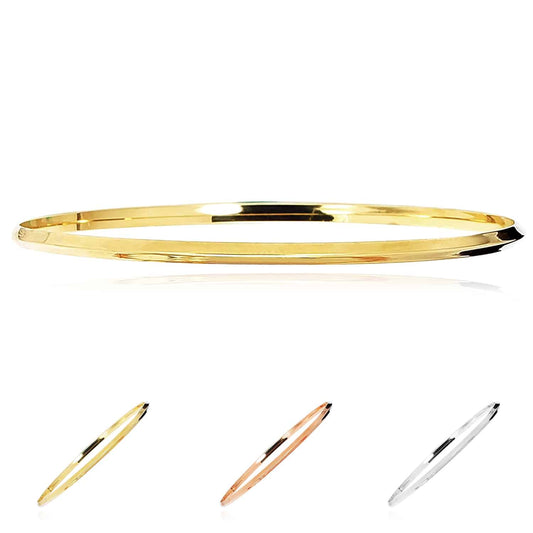 14K Gold Yellow White Rose 3mm Knife Edge Bangle Bracelet 8"