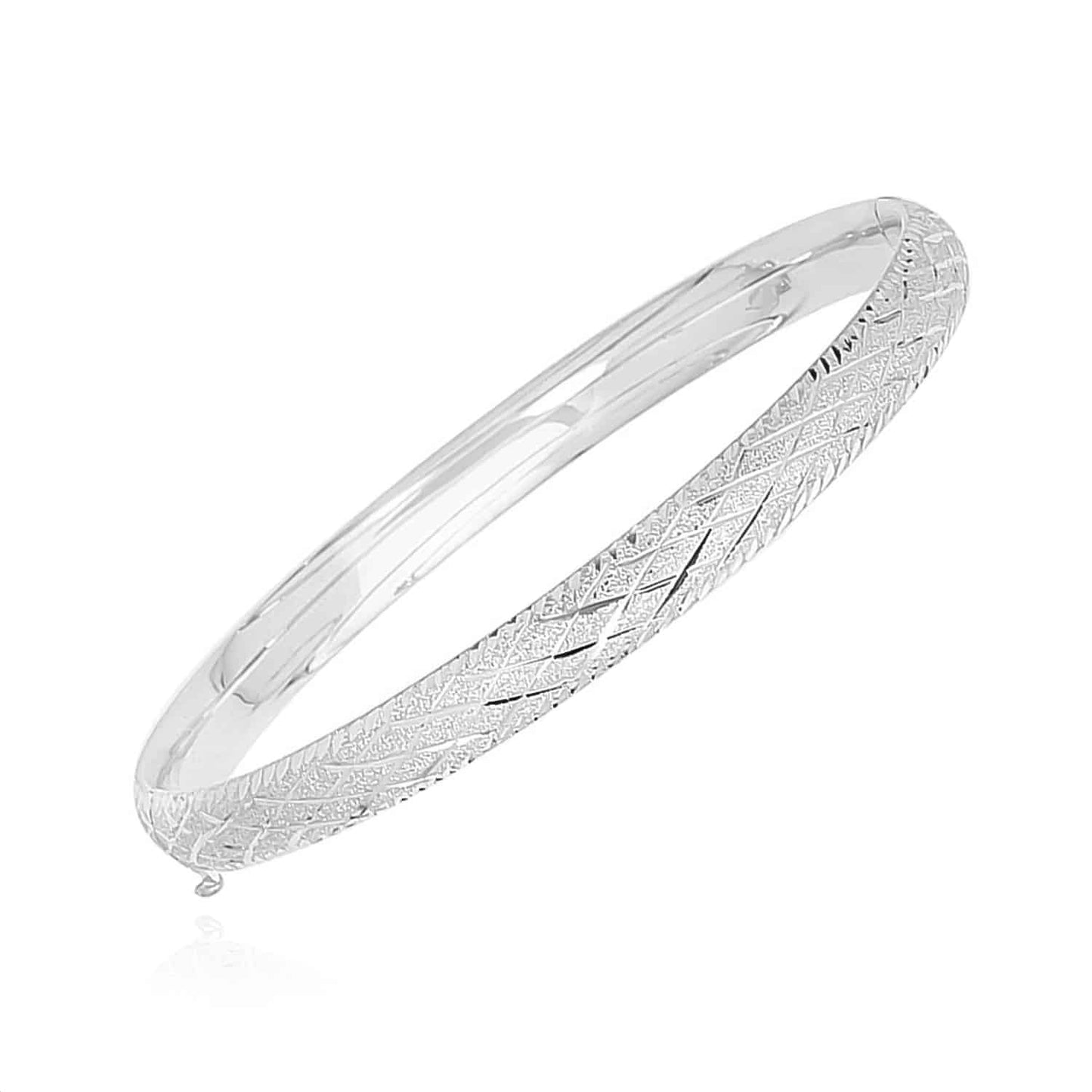 14K Gold Yellow 6mm Diamond-Cut X Pattern Bangle Bracelet 7"