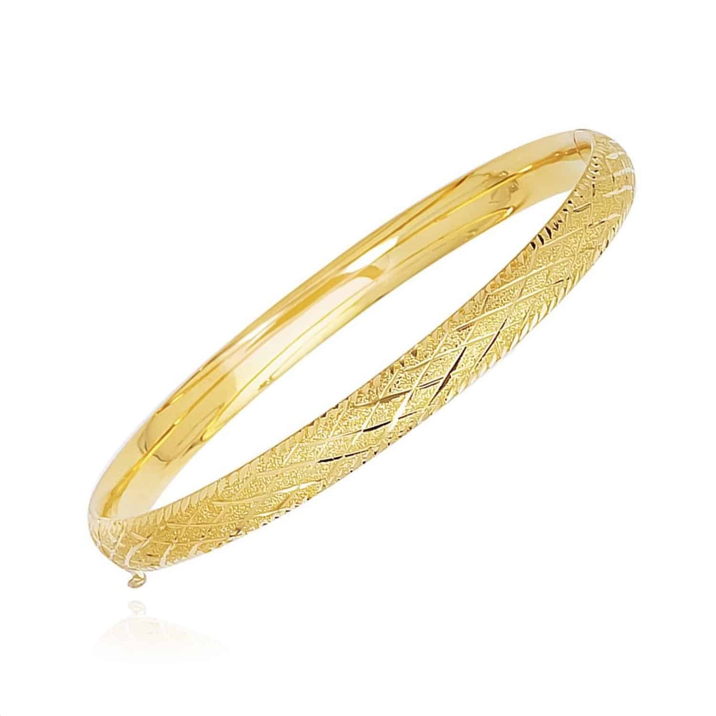 14K Gold Yellow 6mm Diamond-Cut X Pattern Bangle Bracelet 7"