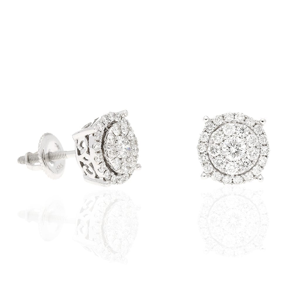 1.10Ct Real Diamond 14k White Gold Round Stud Earrings Screwback 10mm