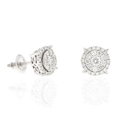 1.10Ct Real Diamond 14k White Gold Round Stud Earrings Screwback 10mm