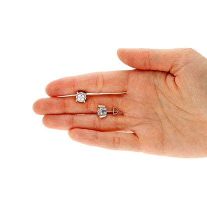 1.10Ct Real Diamond 14k White Gold Round Stud Earrings Screwback 8mm