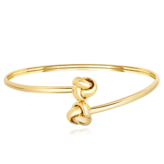 14K Gold Yellow 3mm Love Knot Cuff Bangle Bracelet 7.5"