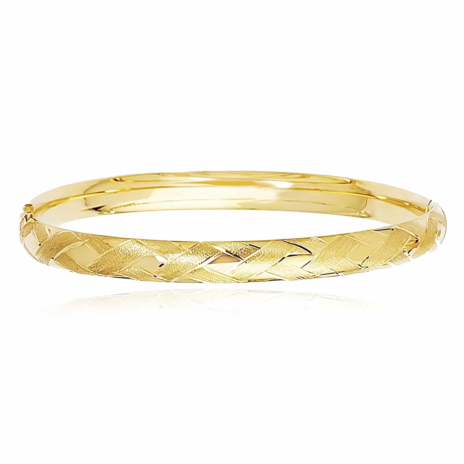 14K Yellow Gold Diamond-Cut X Pattern Bangle Bracelet - 6mm Bold Style