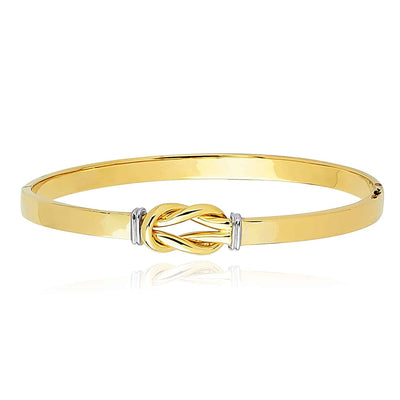 14K Gold Two - Tone Yellow White 5mm Knot Bangle Bracelet (Hollow) 7" - WJD Exclusives