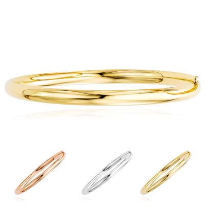 14K Yellow Gold White Rose 5mm Bangle Bracelet (Hollow) 7" - 8" - WJD Exclusives