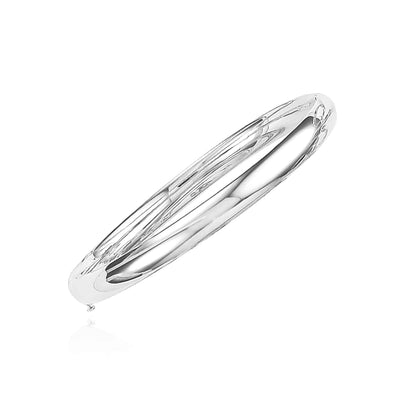 14K Yellow Gold White 6mm Bangle Bracelet (Hollow) 7" - 8" - WJD Exclusives