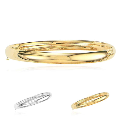 14K Yellow Gold White 6mm Bangle Bracelet (Hollow) 7" - 8" - WJD Exclusives
