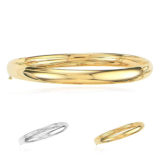 14K Gold Yellow White 6mm Bangle Bracelet 7"-8"
