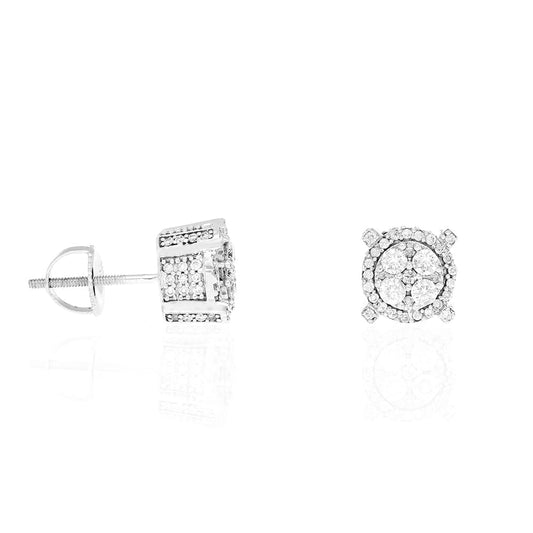 1.10Ct Real Diamond 14k White Gold Round Stud Earrings Screwback 8mm