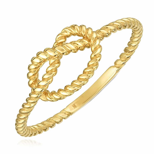 14K Gold Twisted Rope Love Knot Ring