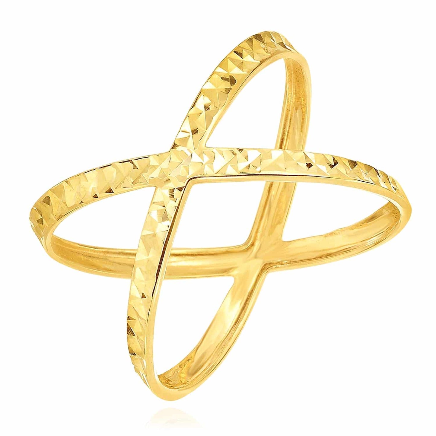 14K Gold Diamond-Cut Astronomical X Shaped Criss Cross Ring