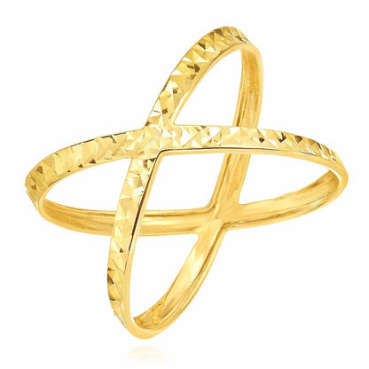 14K Gold Diamond-Cut Astronomical X Shaped Criss Cross Ring