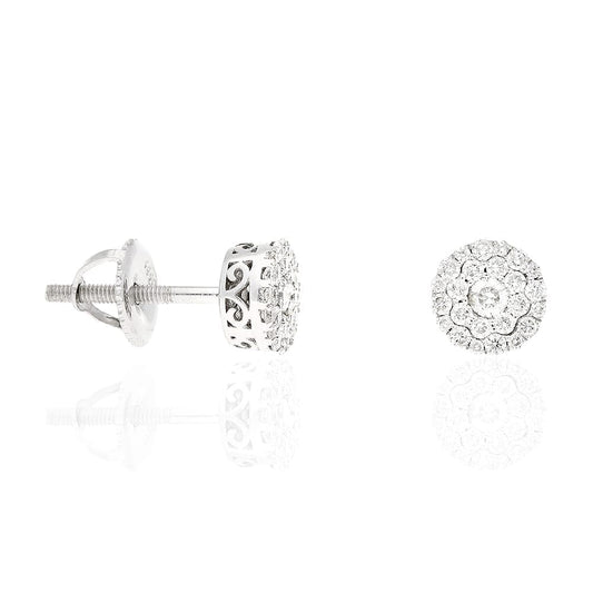 0.60Ct Real Diamond 14k White Gold Screwback Round Stud Earrings 7mm