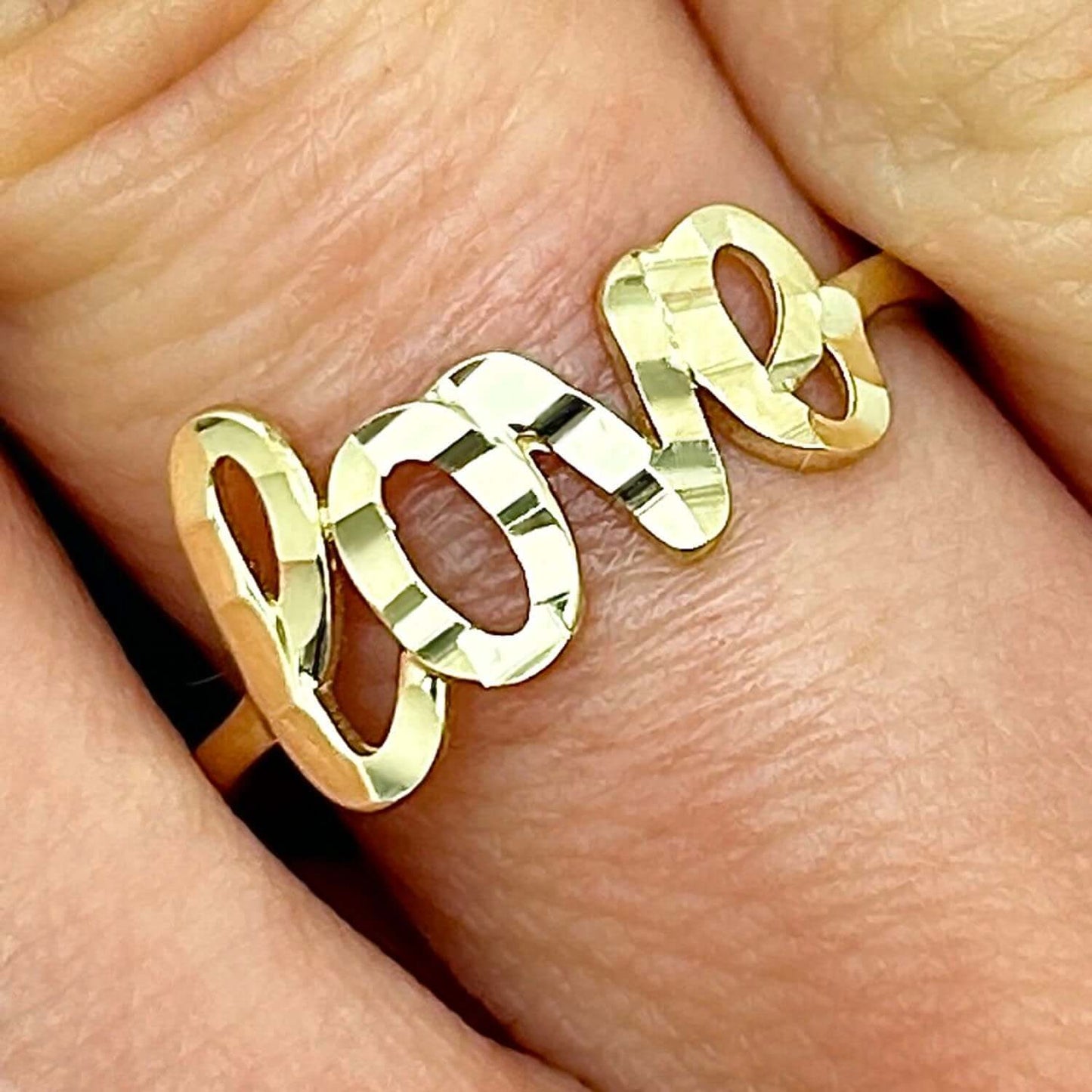 14K Gold Diamond-Cut LOVE Ring