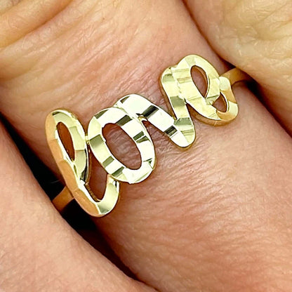 14K Gold Diamond-Cut LOVE Ring