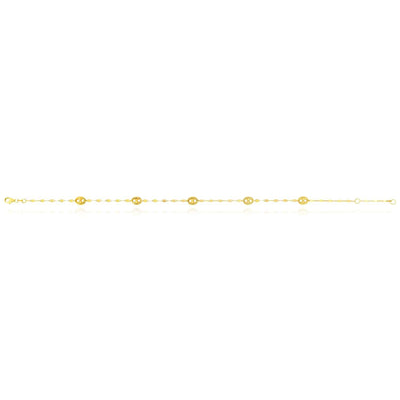 14K Yellow Gold Mirror Puffed Anchor Mariner Station Anklet (Hollow) 10" - WJD Exclusives