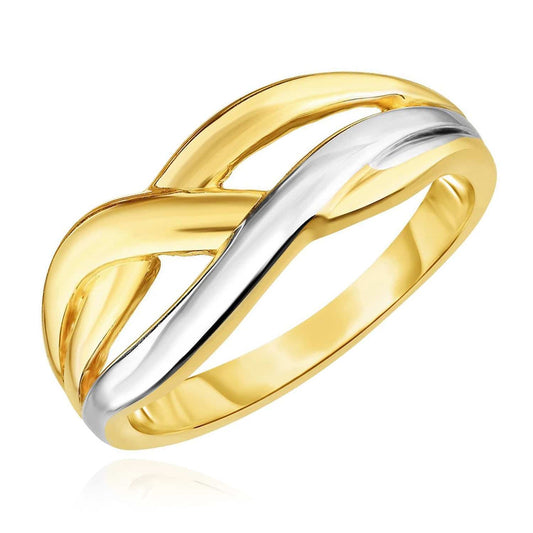 14K Gold Two-Tone Yellow White Overlapping Twist Ring