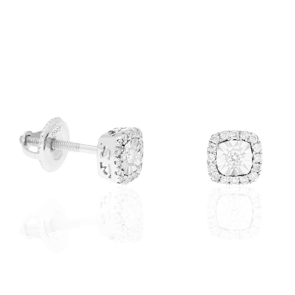 0.29Ct Real Diamond 14k White Gold Stud Earrings Screw Back 6mm