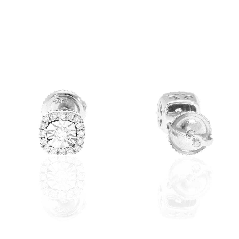 0.29Ct Real Diamond 14k White Gold Stud Earrings Screw Back 6mm