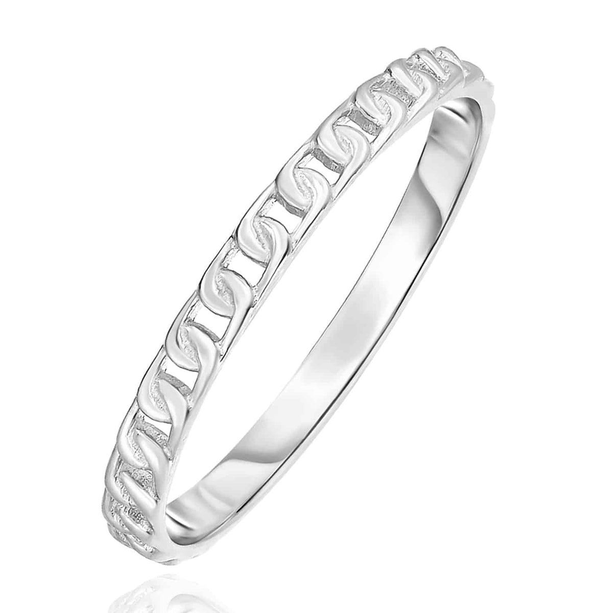 14K White Gold Curb Stackable Ring - WJD Exclusives