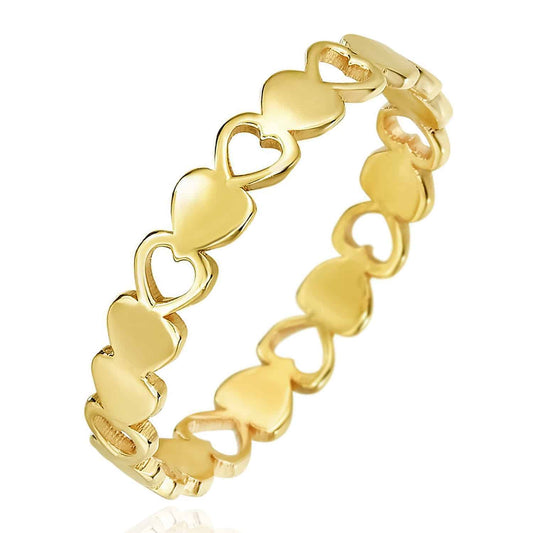14K Gold Stackable Alternating Open Heart Ring