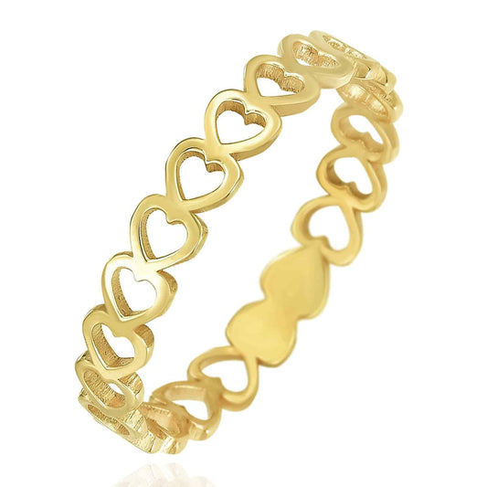 14K Gold Open Heart Stackable Ring