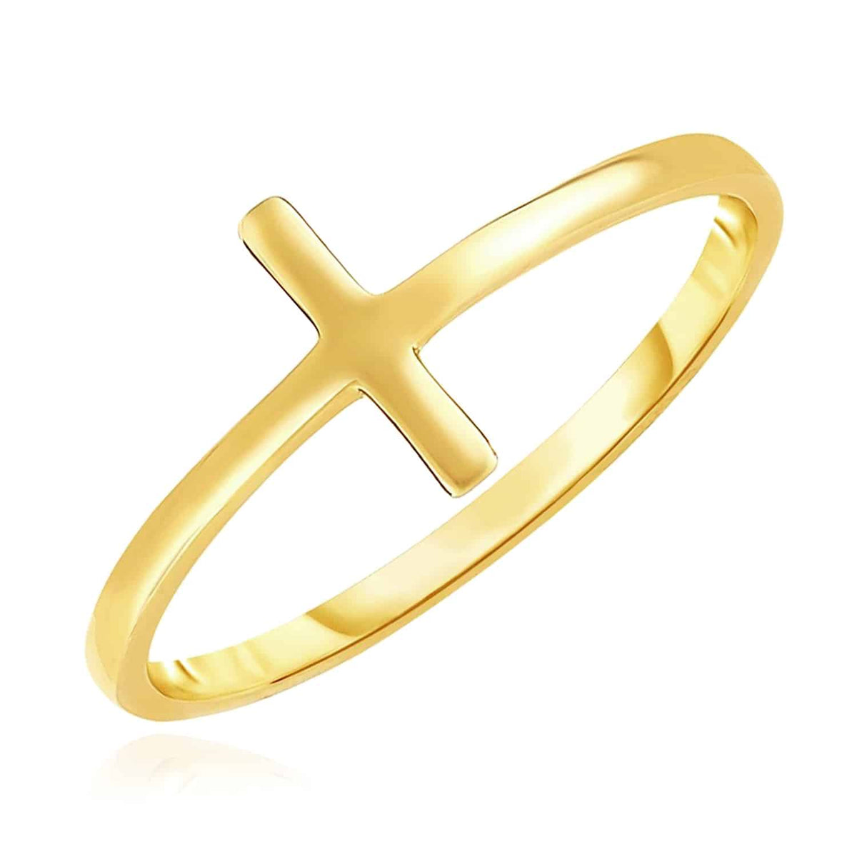14K Gold Modern Sideways Cross Stackable Ring - WJD Exclusives