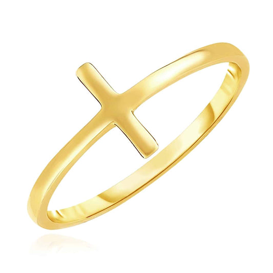 14K Gold Modern Sideways Cross Stackable Ring