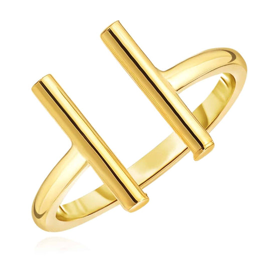 14K Gold Modern Double Bar Stackable Open Ring
