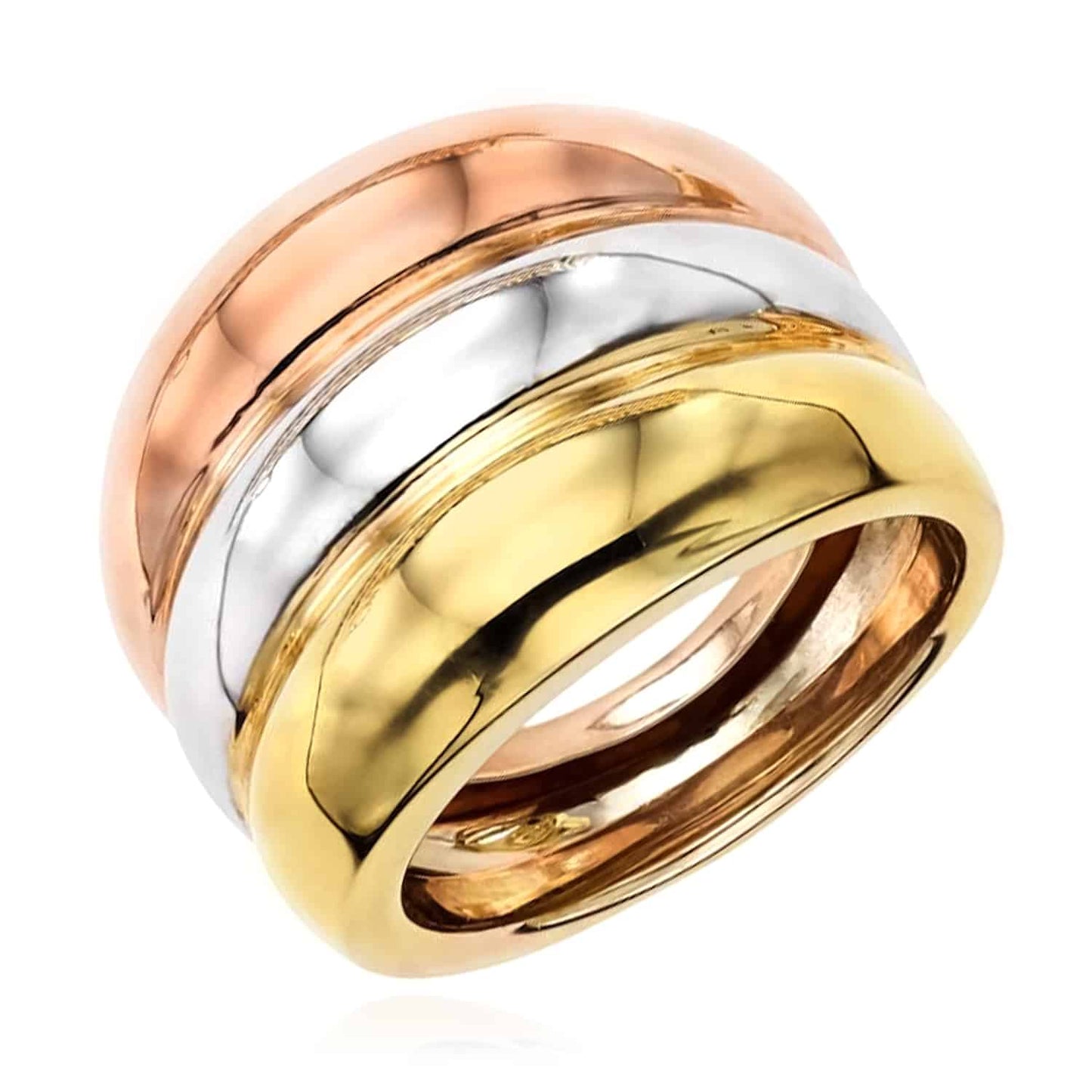 14K Gold Tri-Color Yellow White Rose Trinity Bold Ring Band Size 7