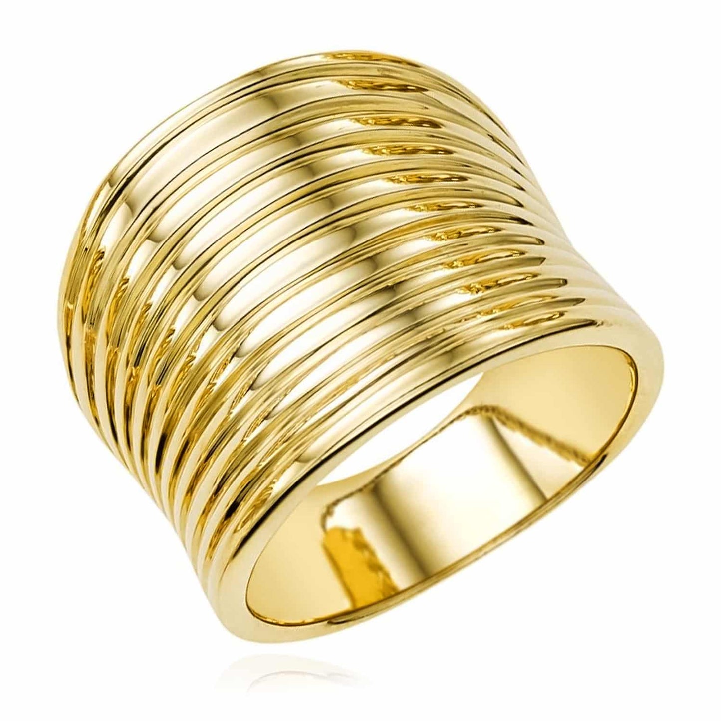 14K Gold Thick Wide Linear Concave Ribbed Ring