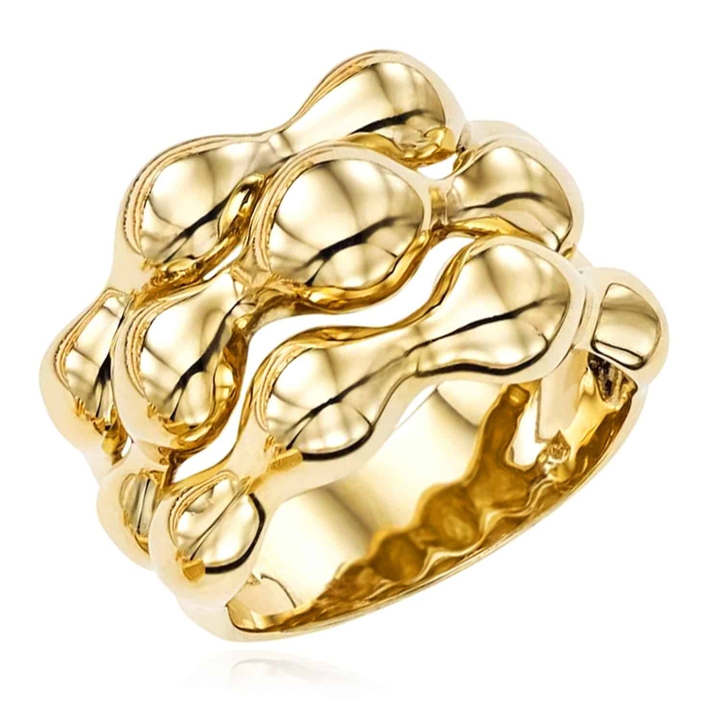 14K Gold Three Puffed Bubble Cocktail Ring