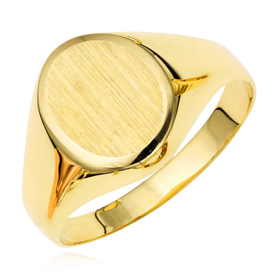 Engravable 14K Gold Personalized Oval Satin Signet Ring - WJD Exclusives