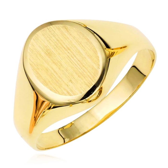 Engravable 14K Gold Personalized Oval Satin Signet Ring - WJD Exclusives