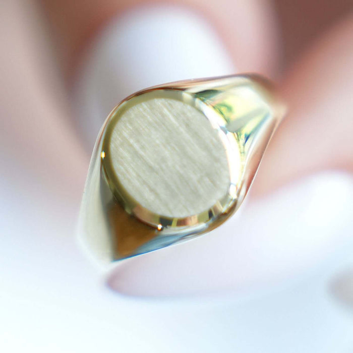 Engravable 14K Gold Personalized Oval Satin Signet Ring - WJD Exclusives
