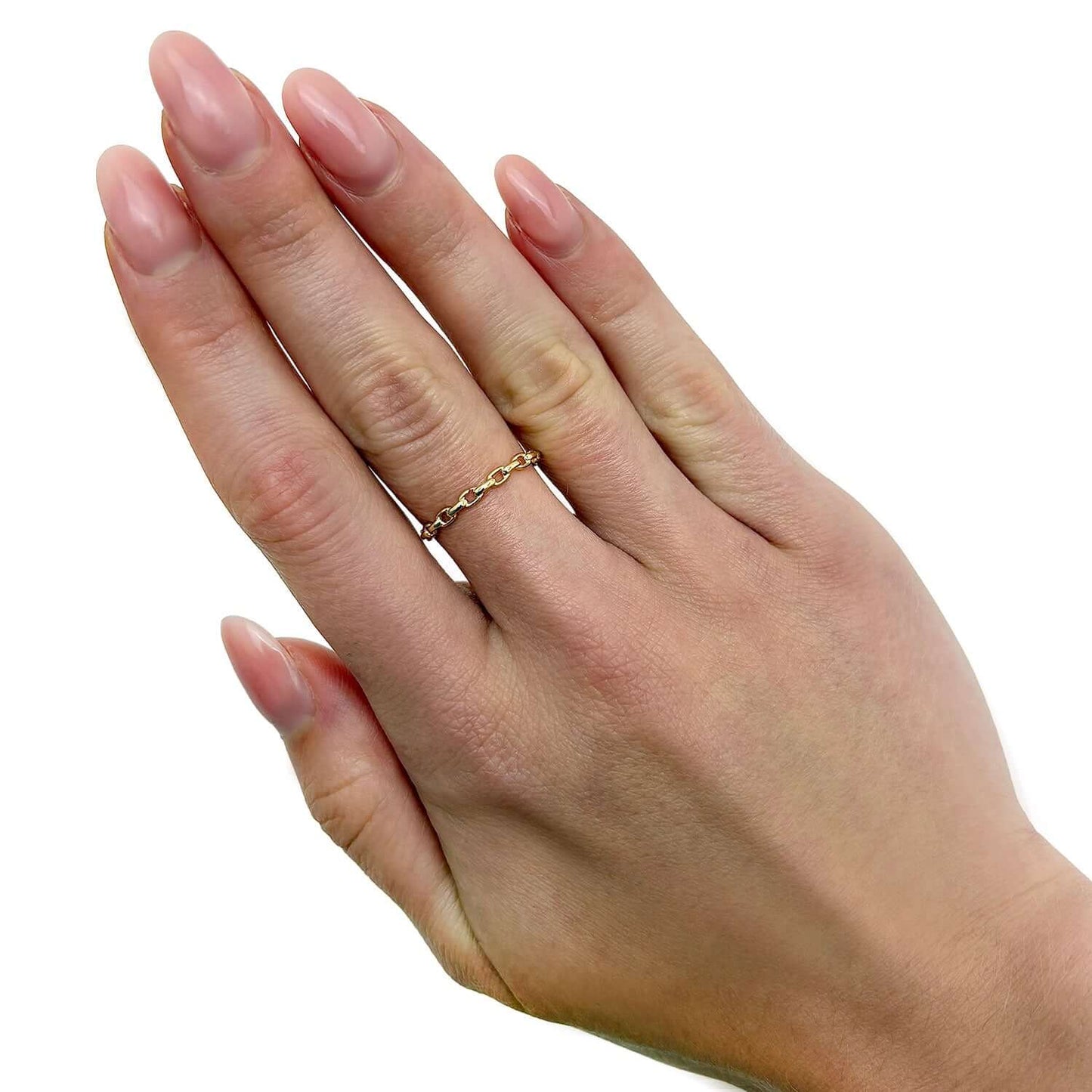 14K Gold 2.5mm Oval Puffed Links Stackable Ring