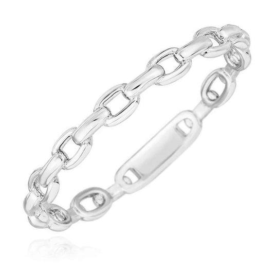14K White Gold 2.5mm Oval Puffed Links Stackable Ring