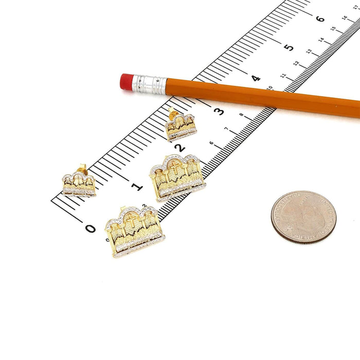 10K Gold Two - Tone Yellow White Diamond - Cut Last Supper Stud Earrings 10mm - 16mm - WJD Exclusives