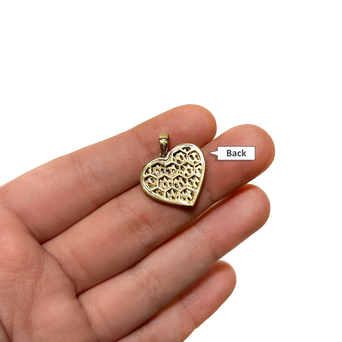 Natural Diamond 10K Gold Yellow White Baguette Heart Pendant 0.95"