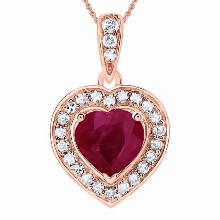 0.62CTW Natural Diamond 10K Rose Gold Halo Ruby Heart Pendant 0.5" - WJD Exclusives